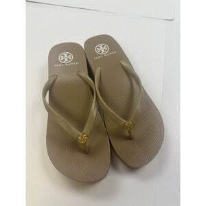 Tory Burch Wedge Flip Flops Beige Thin Strap 1.75" Heel Height Size 6